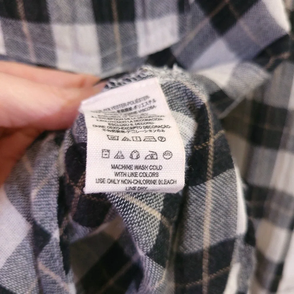 Free People Plaid Lace Up Shoulder‎ Snap Front High Low Shirt Black White Small